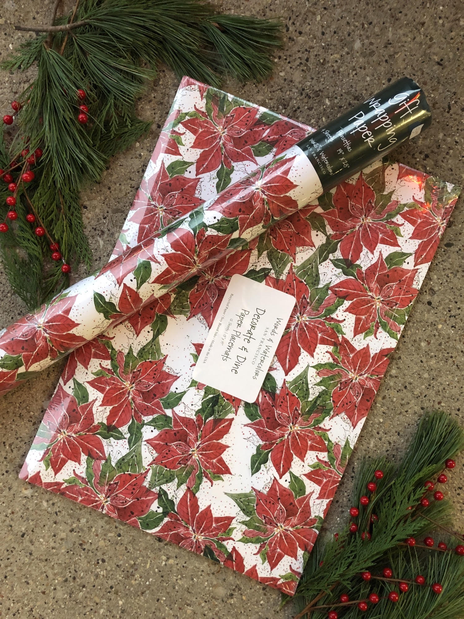Christmas Poinsettia Paper Placemat & Wrapping Paper Combo $15.00